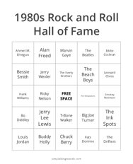 1980s Rock and Roll Hall of Fame Bingo