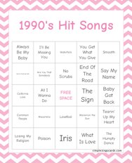 1990s Hit Songs Bingo