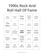 1990s Rock And Roll Hall Of Fame Bingo