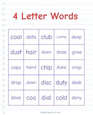 4 Letter Words Bingo