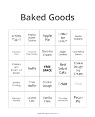 Baked Goods Bingo