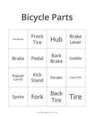 Bicycle Parts Bingo