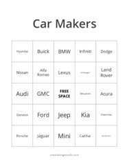 Car Makers Bingo