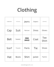 Clothing Bingo