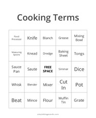 Cooking Terms Bingo