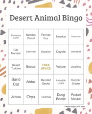 Desert Animal Bingo