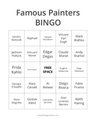 Famous Painters Bingo