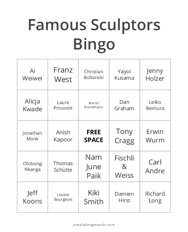 Famous Sculptors Bingo