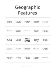 Geographic Features Bingo
