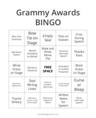 Grammy Awards Bingo