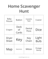 Home Scavenger Hunt Bingo