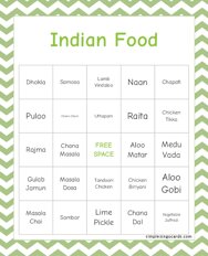 Indian Food Bingo