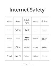 Internet Safety Bingo