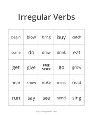 Irregular Verbs Bingo