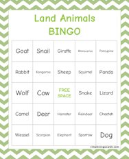 Land Animals Bingo