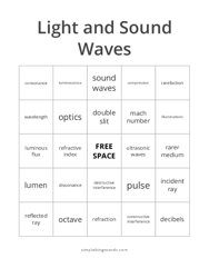 Light and Sound Waves Bingo