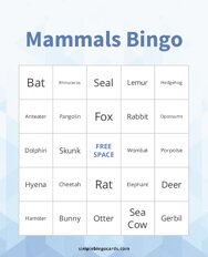 Mammals Bingo