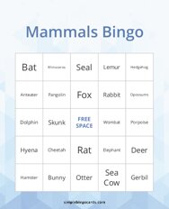 Mammals Bingo