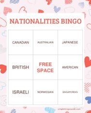 Nationalities Bingo