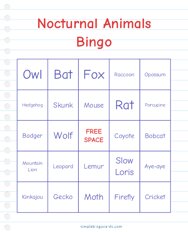 Nocturnal Animals Bingo