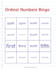 Ordinal Numbers Bingo