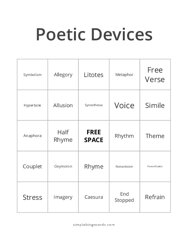 Poetic Devices Bingo