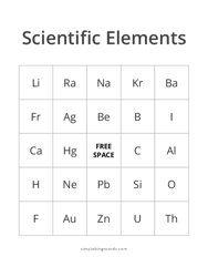 Scientific Elements Bingo