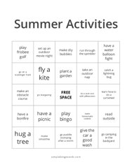 Summer Activities Bingo