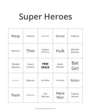 Super Heroes Bingo