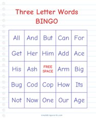 Three Letter Words Bingo