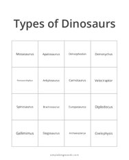 Types of Dinosaurs Bingo