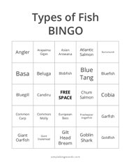 Types of Fish Bingo