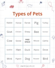 Types of Pets Bingo