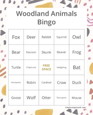 Woodland Animals Bingo