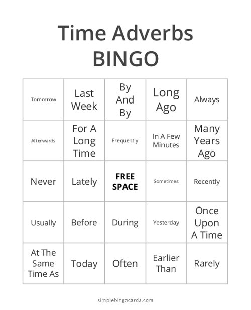 Time Adverbs Bingo