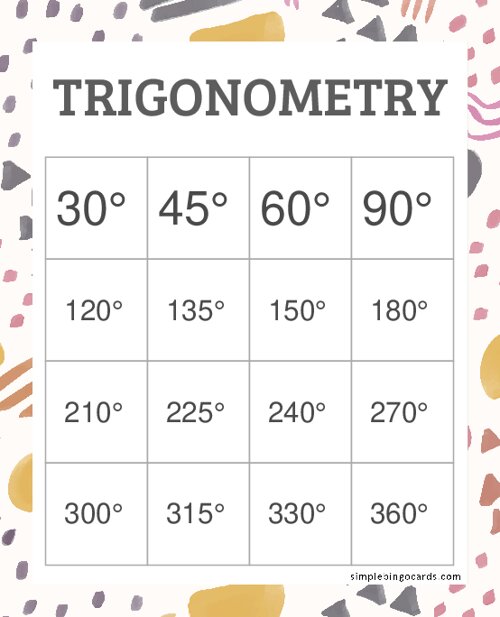 Trigonometry Bingo