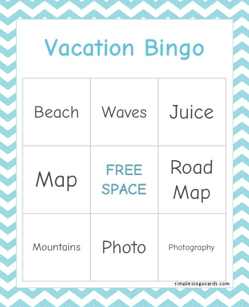 Vacation Bingo
