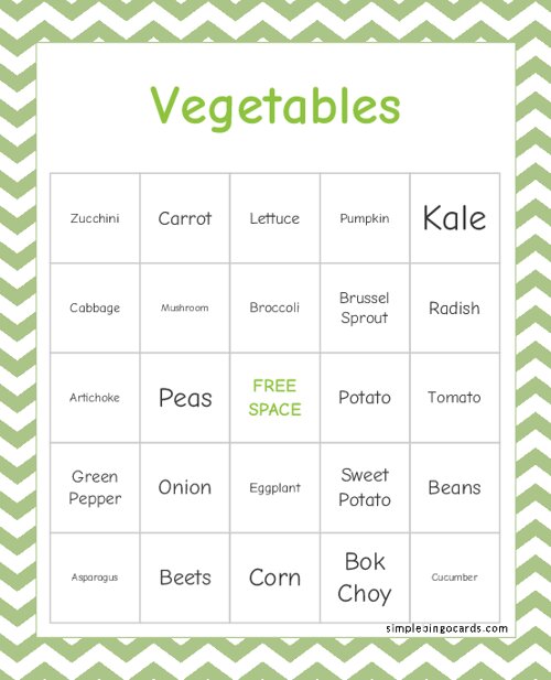 Vegetables Bingo