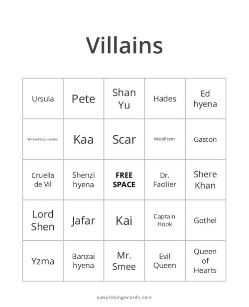 Villains Bingo