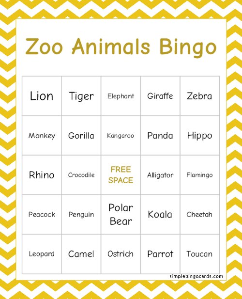 Zoo Animals Bingo